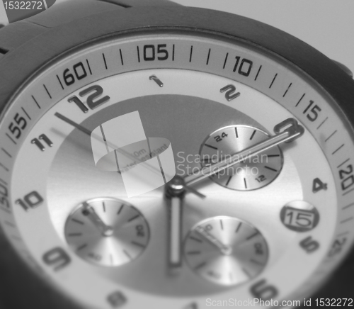 Image of wristwatch clock face detail