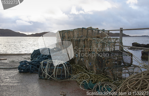 Image of fishing traps in coastal ambiance