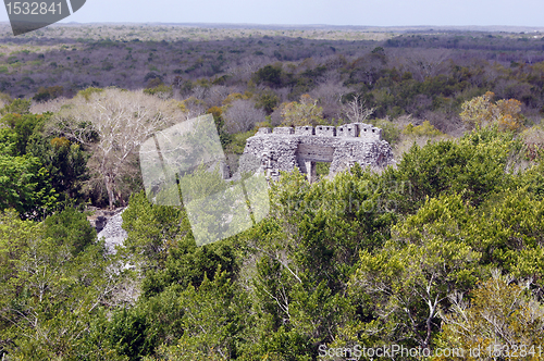 Image of Piramid and forest in Becan, Mexico 