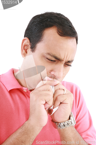 Image of Coughing sick man isolated on a white background 