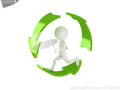 Image of 3d man running inside the recycle symbol 