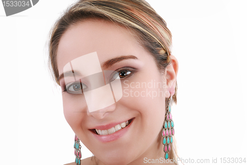 Image of portrait of a beautiful young woman with bright makeup 