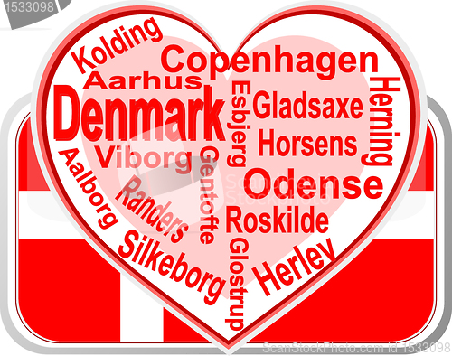 Image of Flag and city of Denmark with love heart