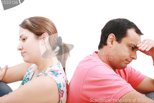 Image of Young troubled couple isolated on white. 