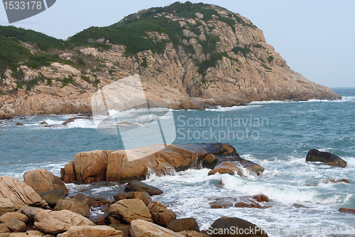Image of rocky sea coast and blurred water in shek o,hong kong 
