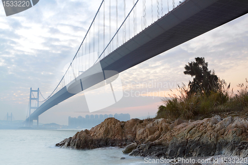 Image of bridge at sunset moment, Tsing ma bridge 