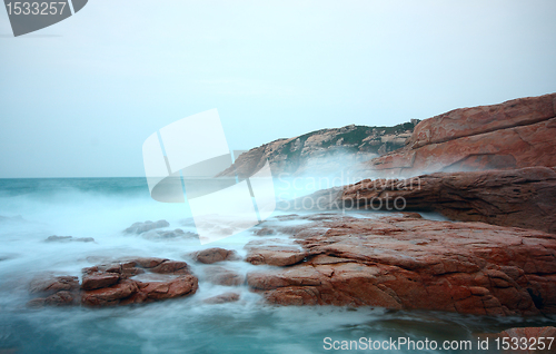 Image of rocky sea coast and blurred water in shek o,hong kong 