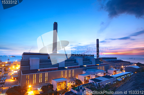 Image of coal power station and night blue sky 