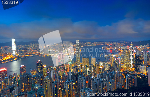 Image of sunset of cityscape in Hong Kong 