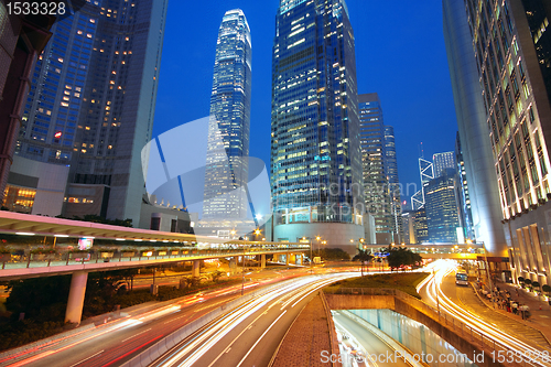 Image of Modern Urban City with Freeway Traffic at Night, hong kong