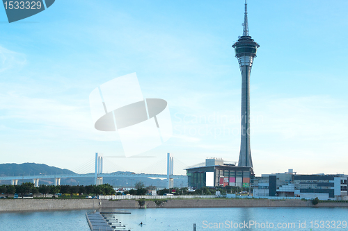 Image of Urban landscape of Macau with famous traveling tower