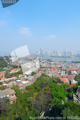 Image of Aerial image of a modern city by a river 