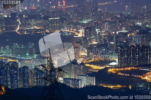 Image of city at night, view from mountain