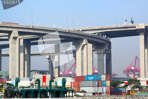 Image of container terminal under flyover