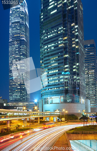 Image of Modern Urban City with Freeway Traffic at Night, hong kong