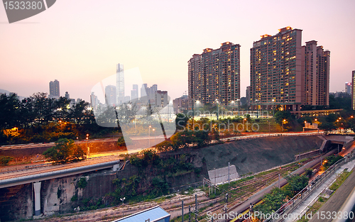 Image of sunset in downtown city