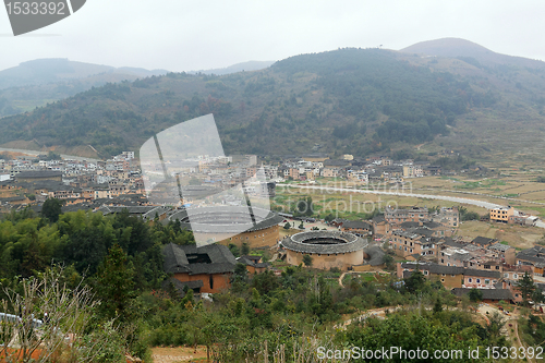 Image of Fujian Tulou in China, old building overview 