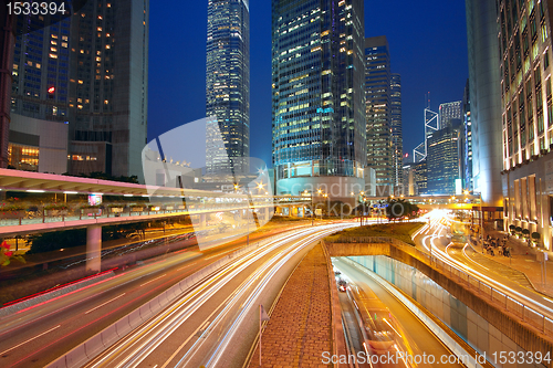 Image of Modern Urban City with Freeway Traffic at Night, hong kong