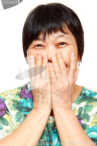 Image of asian woman use hand cover her mouth