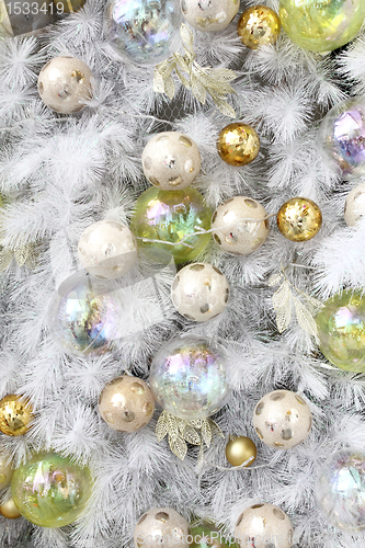 Image of background made of christmas balls and tinsel 