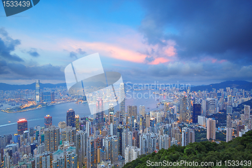 Image of office building at sunset in hong kong 
