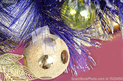 Image of background made of christmas balls and tinsel 