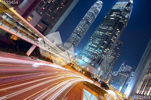 Image of Modern Urban City with Freeway Traffic at Night, hong kong