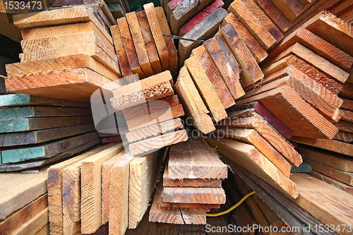 Image of Stack of wooden boards. 