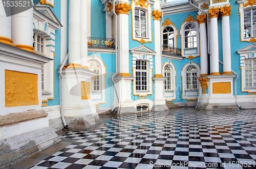 Image of fragment of luxurious old house with stucco