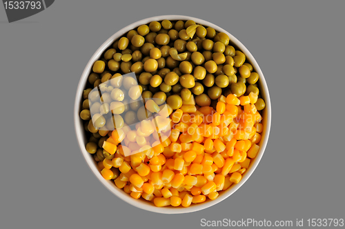 Image of corn and peas on grey