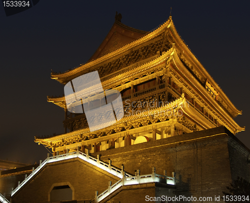 Image of illuminated Drum Tower in Xian