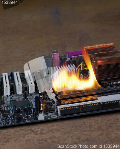 Image of burning motherboard