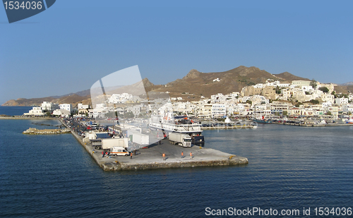 Image of city of Naxos in Greece at evening time