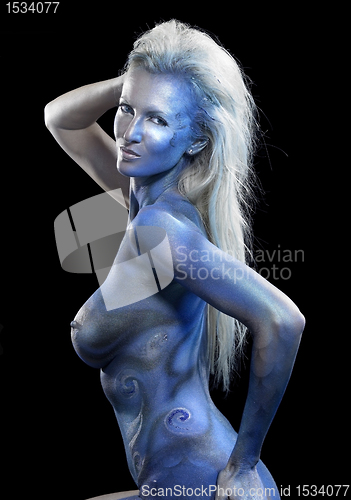 Image of blue bodypainted woman