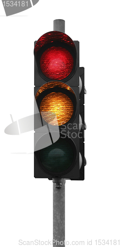 Image of traffic light shows red yellow