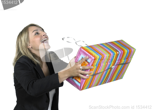 Image of blonde girl recieving a present