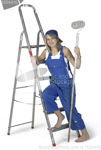 Image of painting girl lean on a ladder