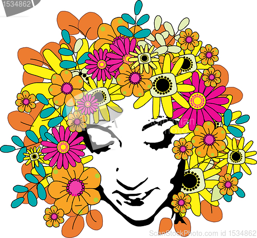 Image of Beautiful girl with flowers in hair