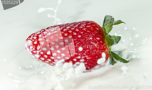 Image of strawberry splashing into milk