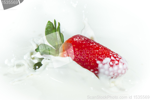 Image of strawberry splashing into milk