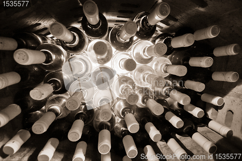 Image of wine bottles stacked up