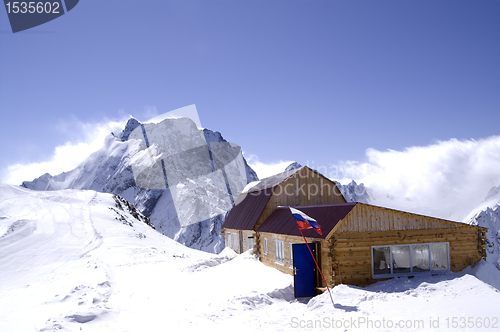 Image of Wooden houses in high mountains. Ski resort 