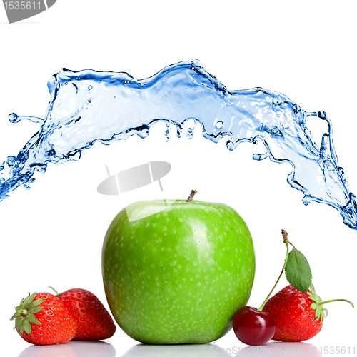 Image of Summer fresh fruits with water splash isolated on white