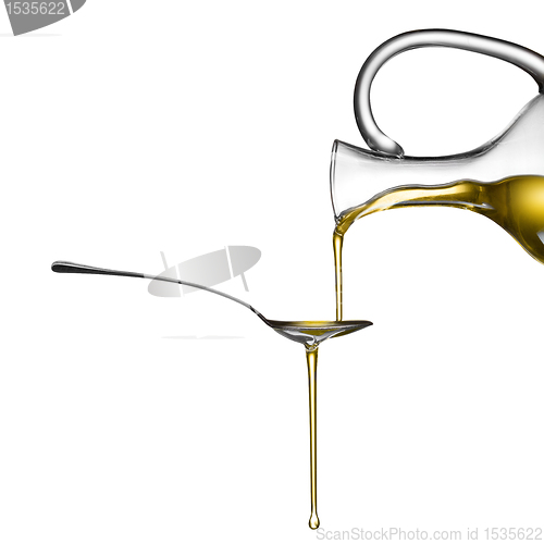 Image of Pouring oil on spoon isolated on white