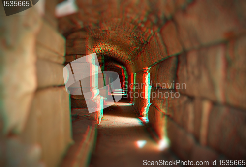 Image of 3D anaglyph of empty tunnel
