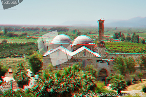 Image of 3D anaglyph stereo image of Isa Bey Mosque, Turkey
