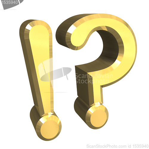 Image of question mark & exclamation mark in gold isolated - 3D 