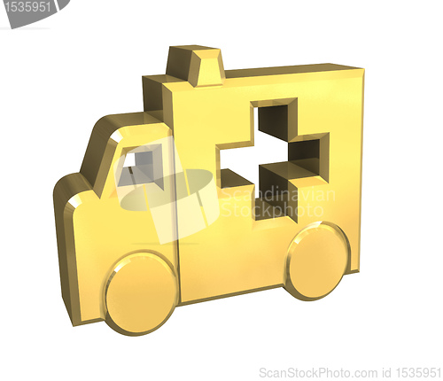 Image of ambulance symbol in gold - 3d