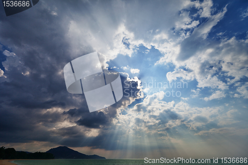 Image of Sky over the sea with rays of sun