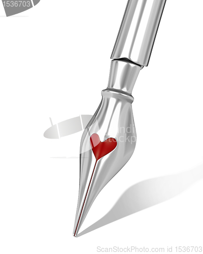 Image of Metal ink pen nib with a heart shaped hole